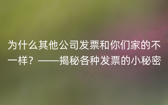 为什么其他公司发票和你们家的不一样？——揭秘各种发票的小秘密