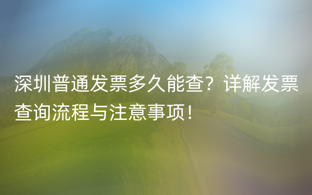 深圳普通发票多久能查？详解发票查询流程与注意事项！