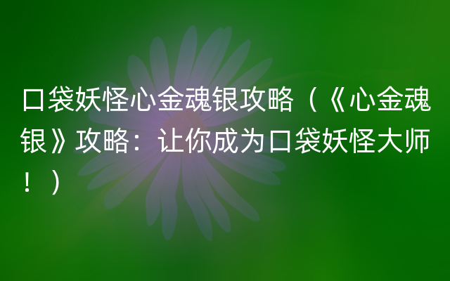 口袋妖怪心金魂银攻略（《心金魂银》攻略：让你成为口袋妖怪大师！）