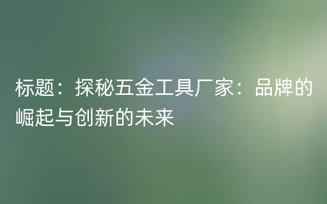 标题：探秘五金工具厂家：品牌的崛起与创新的未来