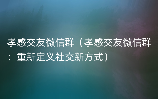 孝感交友微信群（孝感交友微信群：重新定义社交新方式）