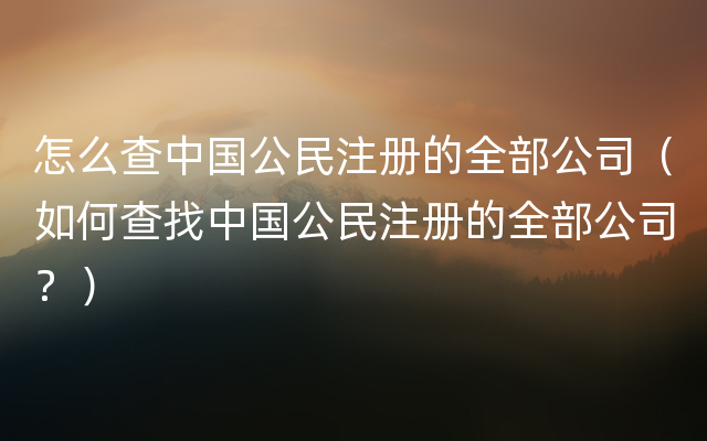 怎么查中国公民注册的全部公司（如何查找中国公民注册的全部公司？）