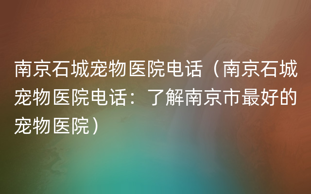 南京石城宠物医院电话（南京石城宠物医院电话：了解南京市最好的宠物医院）