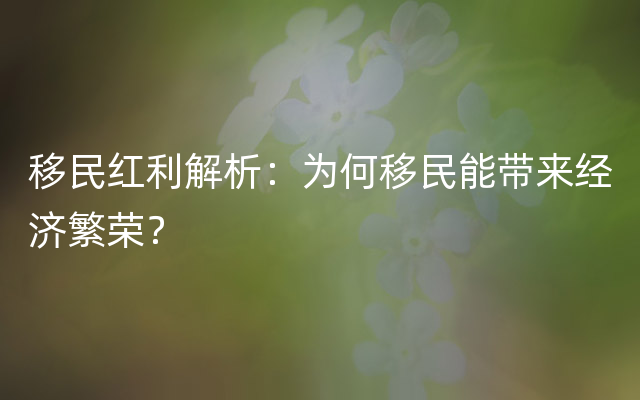 移民红利解析：为何移民能带来经济繁荣？