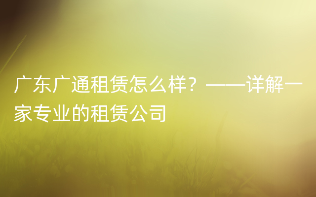 广东广通租赁怎么样？——详解一家专业的租赁公司