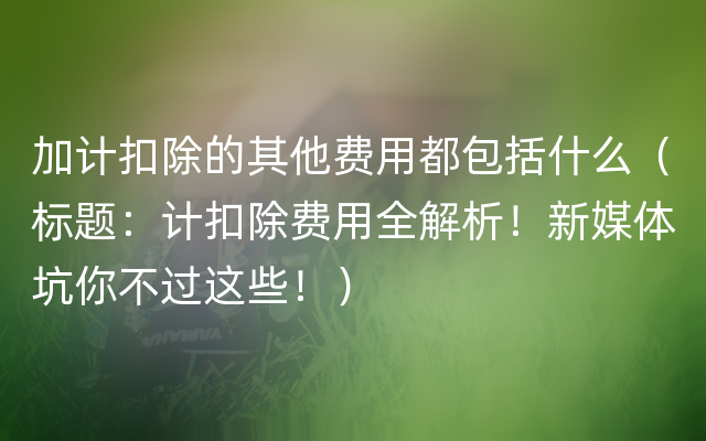 加计扣除的其他费用都包括什么（标题：计扣除费用全解析！新媒体坑你不过这些！）