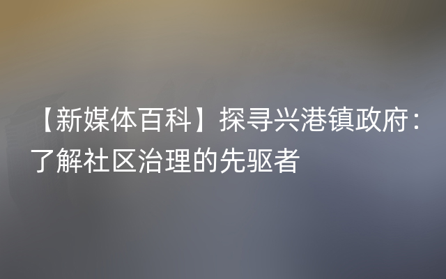 【新媒体百科】探寻兴港镇政府：了解社区治理的先驱者