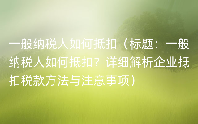 一般纳税人如何抵扣（标题：一般纳税人如何抵扣？详细解析企业抵扣税款方法与注意事项