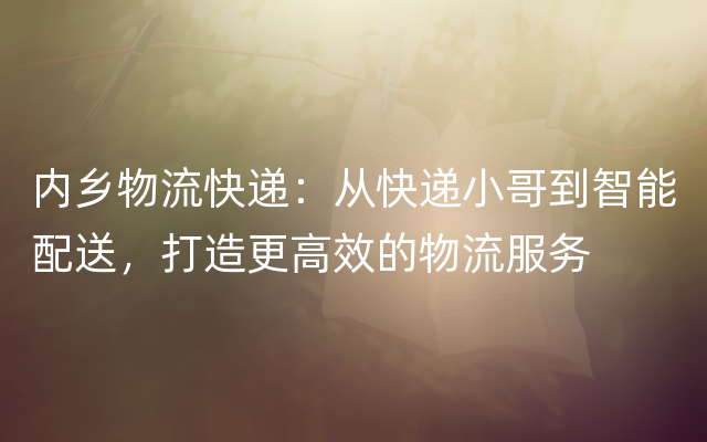 内乡物流快递：从快递小哥到智能配送，打造更高效的物流服务