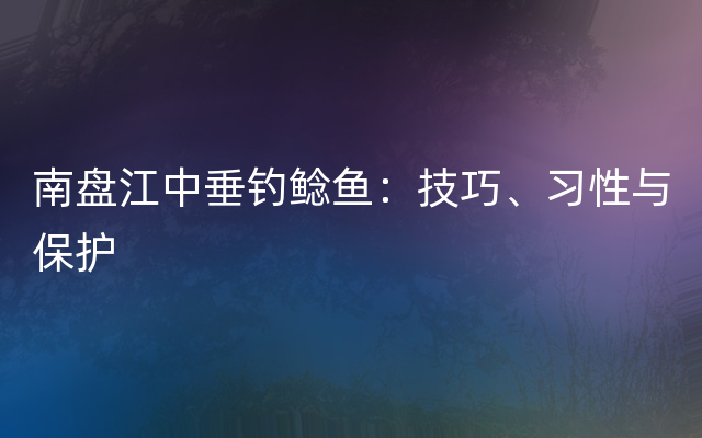 南盘江中垂钓鲶鱼：技巧、习性与保护