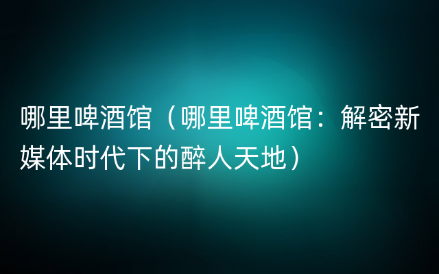 哪里啤酒馆（哪里啤酒馆：解密新媒体时代下的醉人天地）