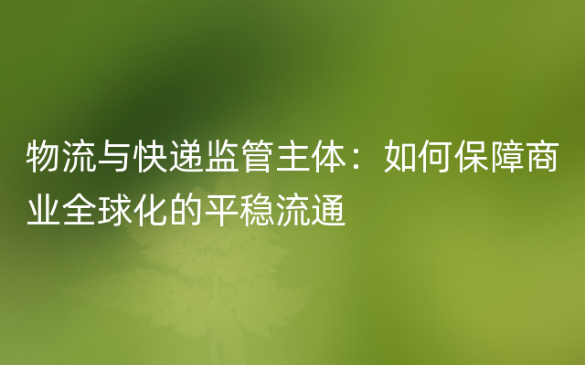 物流与快递监管主体：如何保障商业全球化的平稳流通