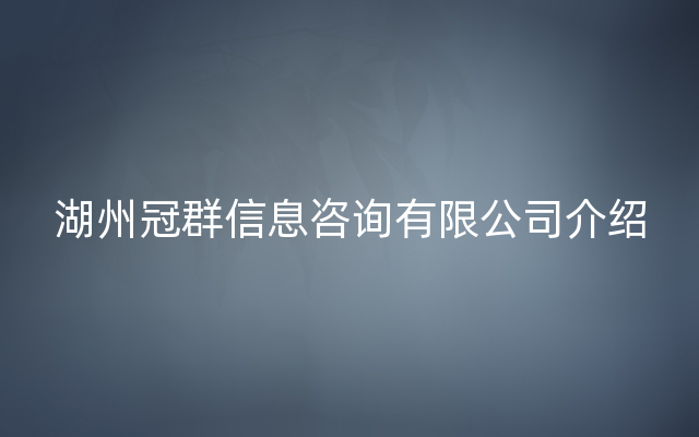 湖州冠群信息咨询有限公司介绍