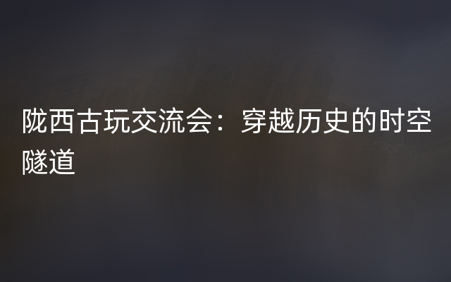 陇西古玩交流会：穿越历史的时空隧道