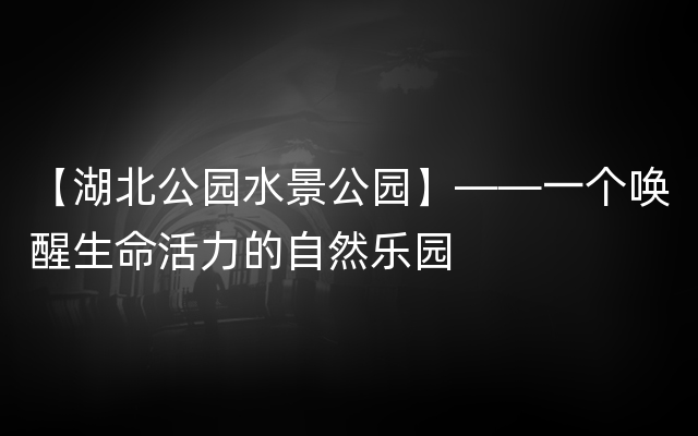 【湖北公园水景公园】——一个唤醒生命活力的自然乐园