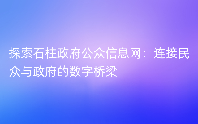 探索石柱政府公众信息网：连接民众与政府的数字桥梁