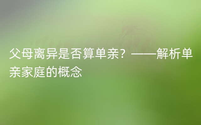 父母离异是否算单亲？——解析单亲家庭的概念