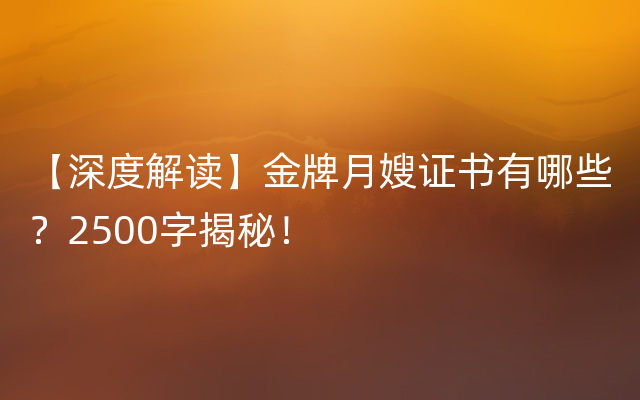 【深度解读】金牌月嫂证书有哪些？2500字揭秘！