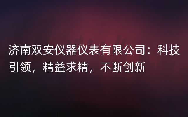 济南双安仪器仪表有限公司：科技引领，精益求精，