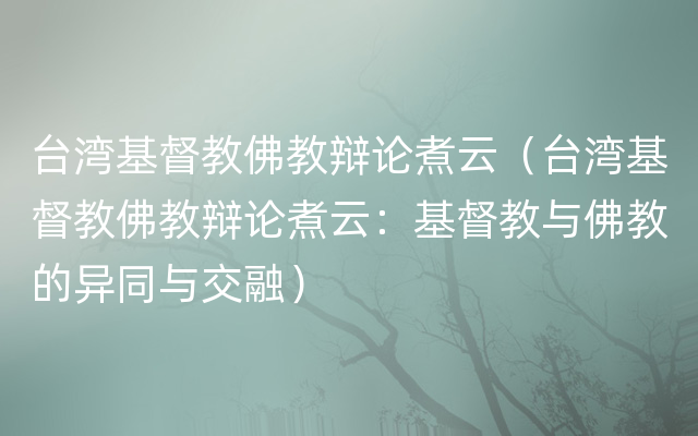 台湾基督教佛教辩论煮云（台湾基督教佛教辩论煮云：基督教与佛教的异同与交融）