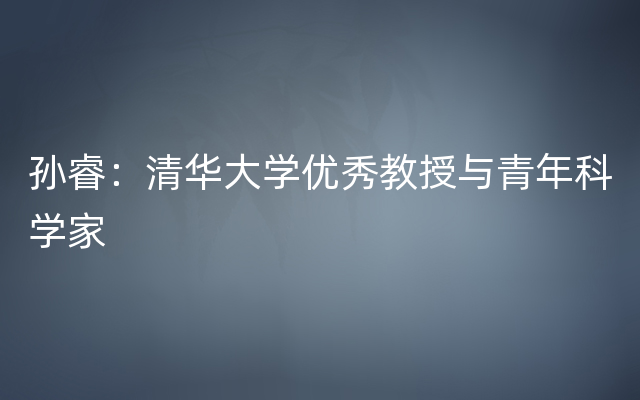 孙睿：清华大学优秀教授与青年科学家