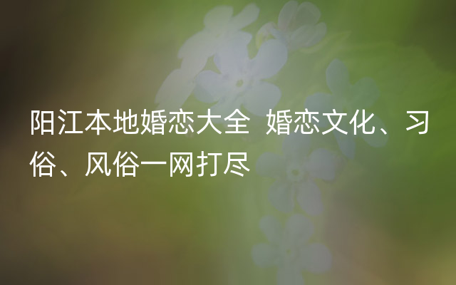 阳江本地婚恋大全  婚恋文化、习俗、风俗一网打尽