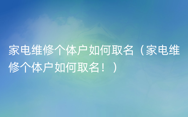 家电维修个体户如何取名（家电维修个体户如何取名