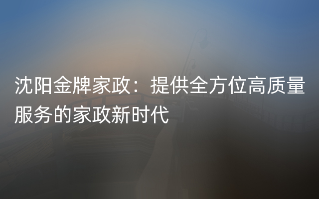 沈阳金牌家政：提供全方位高质量服务的家政新时代