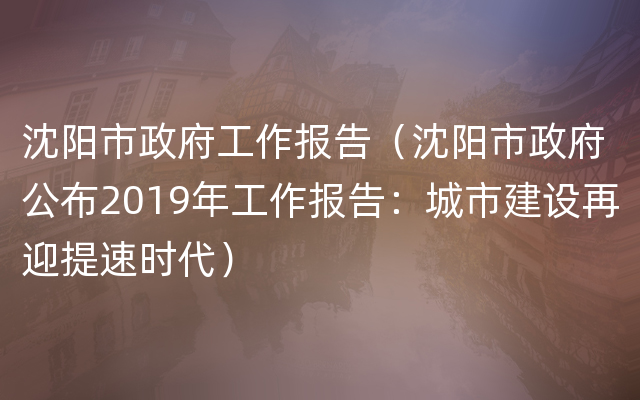 沈阳市政府工作报告（沈阳市政府公布2019年工作报