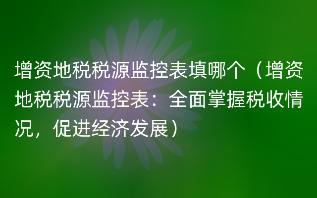 增资地税税源监控表填哪个（增资地税税源监控表：全面掌握税收情况，促进经济发展）