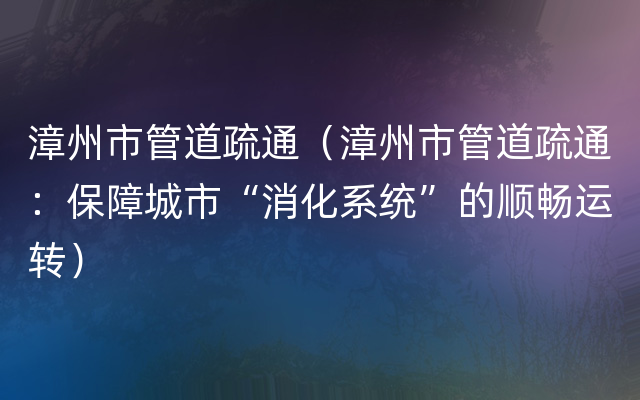 漳州市管道疏通（漳州市管道疏通：保障城市“消化系统”的顺畅运转）