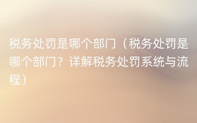 税务处罚是哪个部门（税务处罚是哪个部门？详解税务处罚系统与流程）