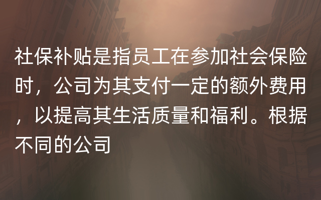 社保补贴是指员工在参加社会保险时，公司为其支付一定的额外费用，以提高其生活质量和