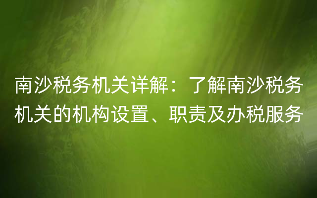 南沙税务机关详解：了解南沙税务机关的机构设置、职责及办税服务