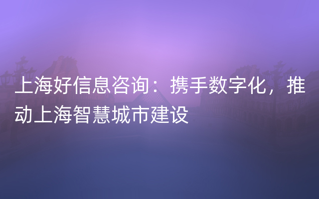 上海好信息咨询：携手数字化，推动上海智慧城市建设