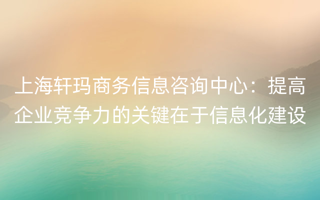 上海轩玛商务信息咨询中心：提高企业竞争力的关键在于信息化建设