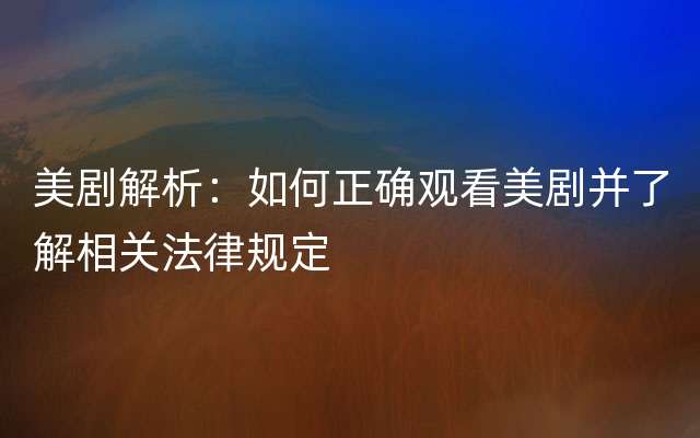 美剧解析：如何正确观看美剧并了解相关法律规定