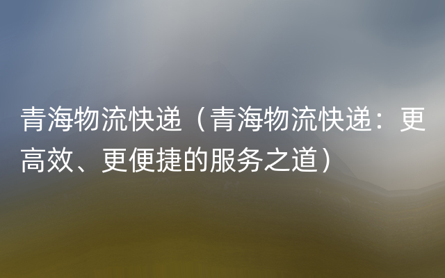 青海物流快递（青海物流快递：更高效、更便捷的服务之道）