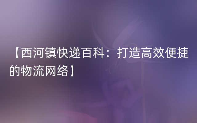 【西河镇快递百科：打造高效便捷的物流网络】