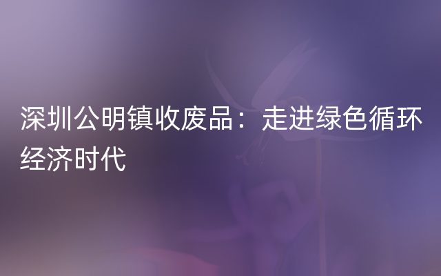 深圳公明镇收废品：走进绿色循环经济时代