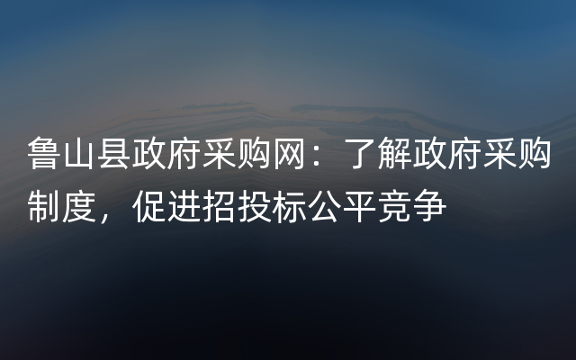 鲁山县政府采购网：了解政府采购制度，促进招投标公平竞争