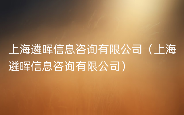 上海遴晖信息咨询有限公司（上海遴晖信息咨询有限公司）