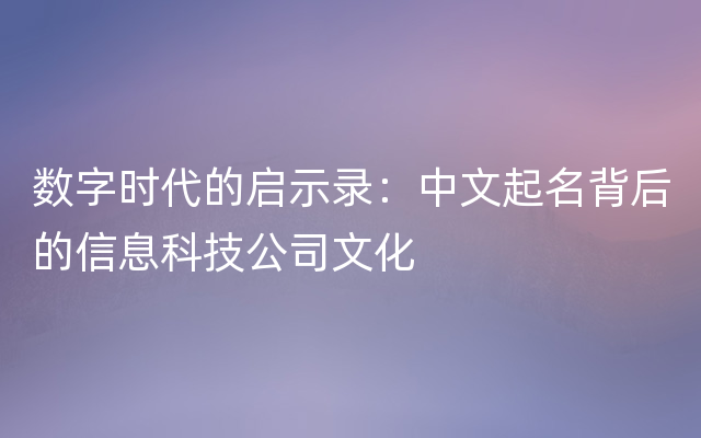 数字时代的启示录：中文起名背后的信息科技公司文化