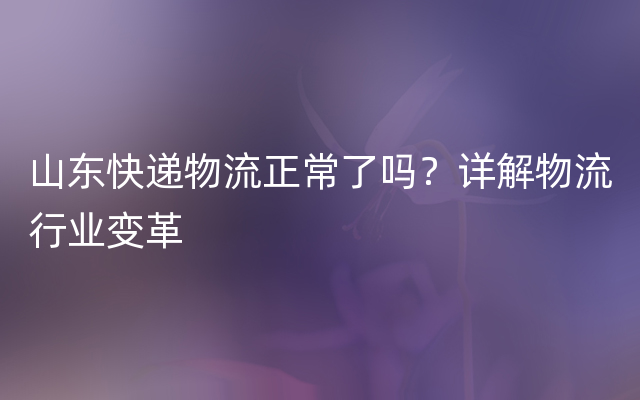 山东快递物流正常了吗？详解物流行业变革