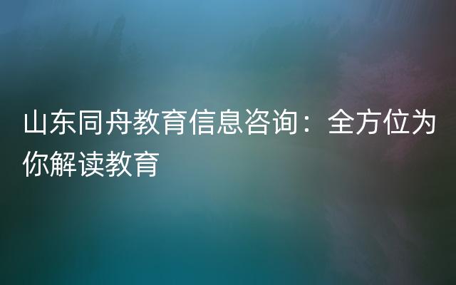 山东同舟教育信息咨询：全方位为你解读教育