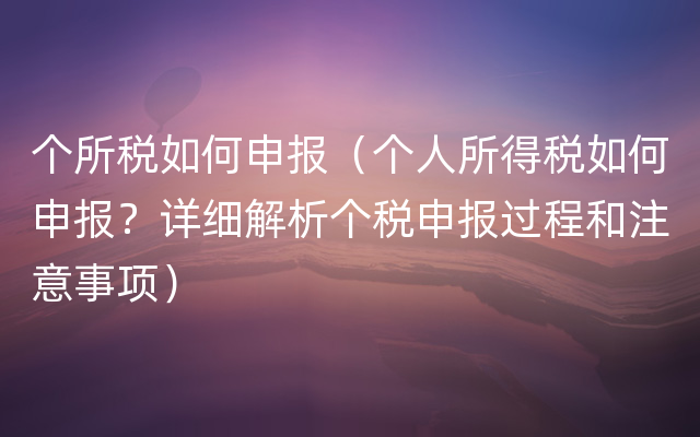 个所税如何申报（个人所得税如何申报？详细解析个税申报过程和注意事项）