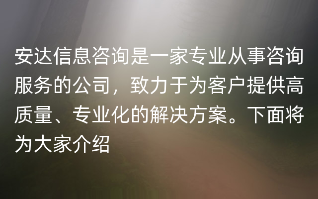 安达信息咨询是一家专业从事咨询服务的公司，致力于为客户提供高质量、专业化的解决方