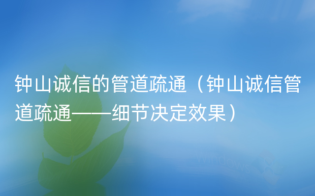 钟山诚信的管道疏通（钟山诚信管道疏通——细节决定效果）