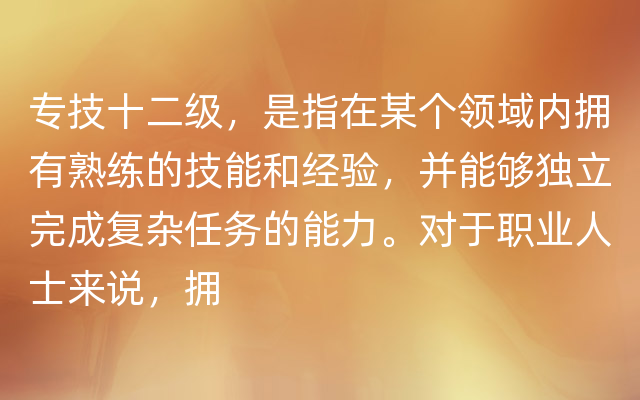 专技十二级，是指在某个领域内拥有熟练的技能和经验，并能够独立完成复杂任务的能力。