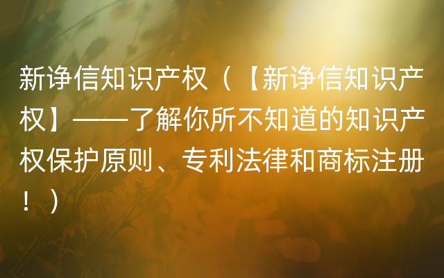 新诤信知识产权（【新诤信知识产权】——了解你所